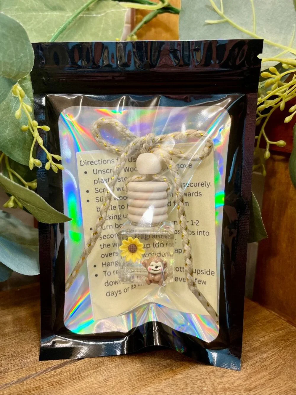 Monkey with Sunflower Car Oil Diffuser, Monkey Car Air Freshener, Fragrance Oil